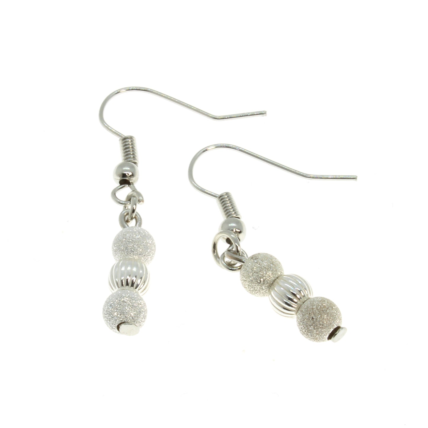 Sparkly Sterling Silver Bead Hook Earrings