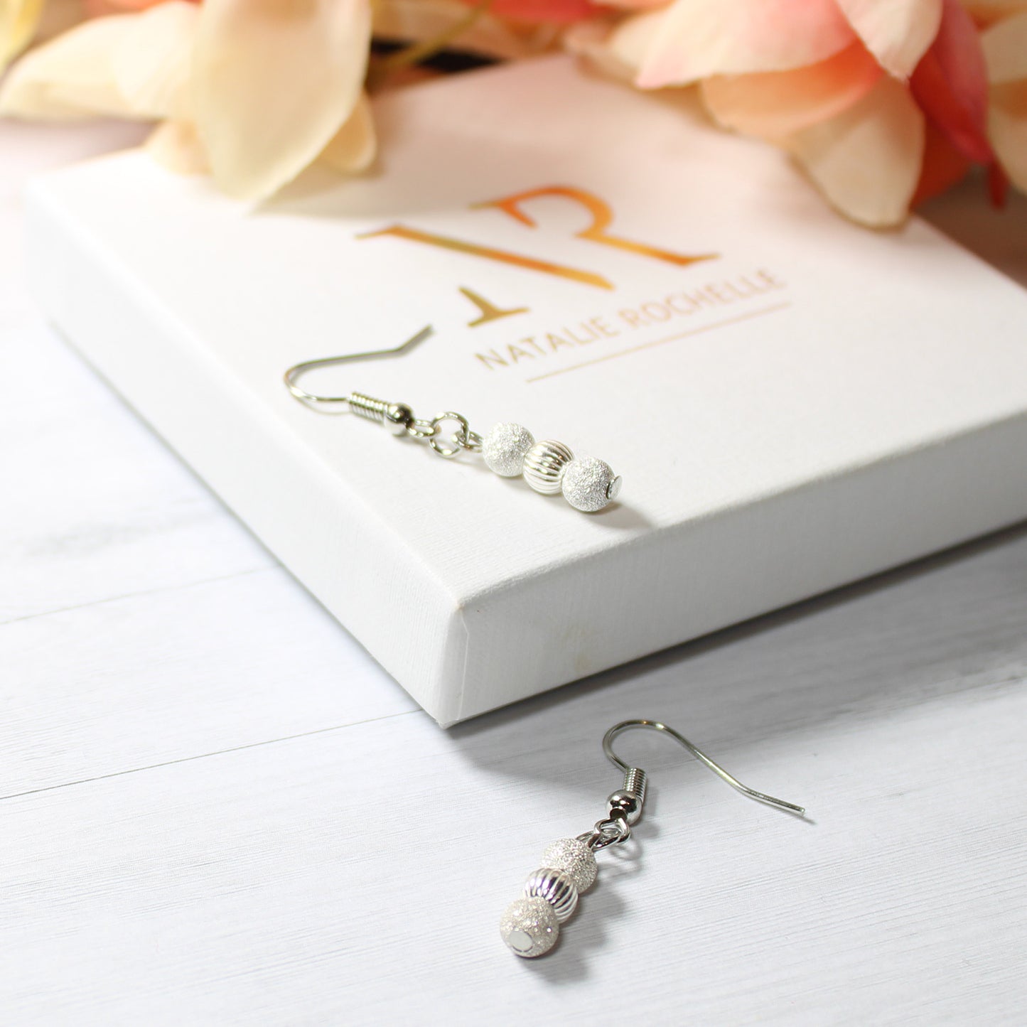 Sparkly Sterling Silver Bead Hook Earrings