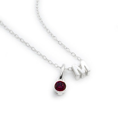 Sterling Silver Birthstone Personalised & Initial Necklace