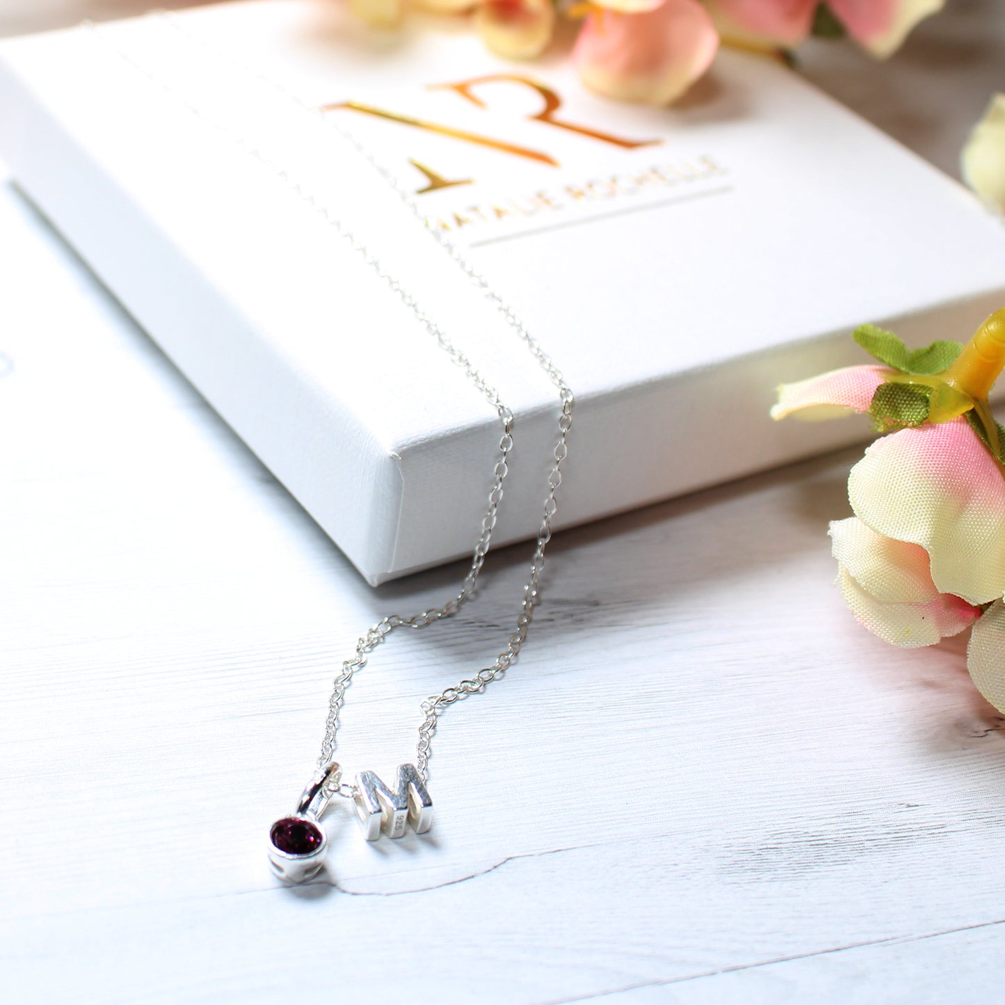 Sterling Silver Birthstone Personalised & Initial Necklace