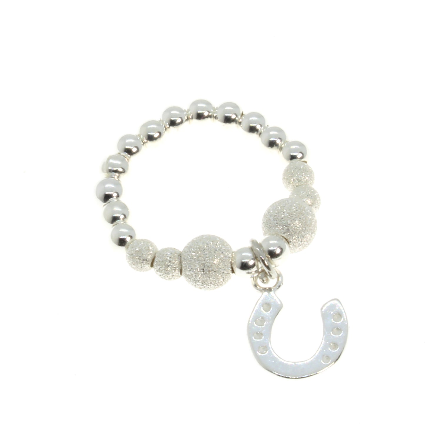 Sterling Silver Beaded Horseshoe Charm Ring