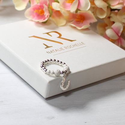 Sterling Silver Beaded Horseshoe Charm Ring