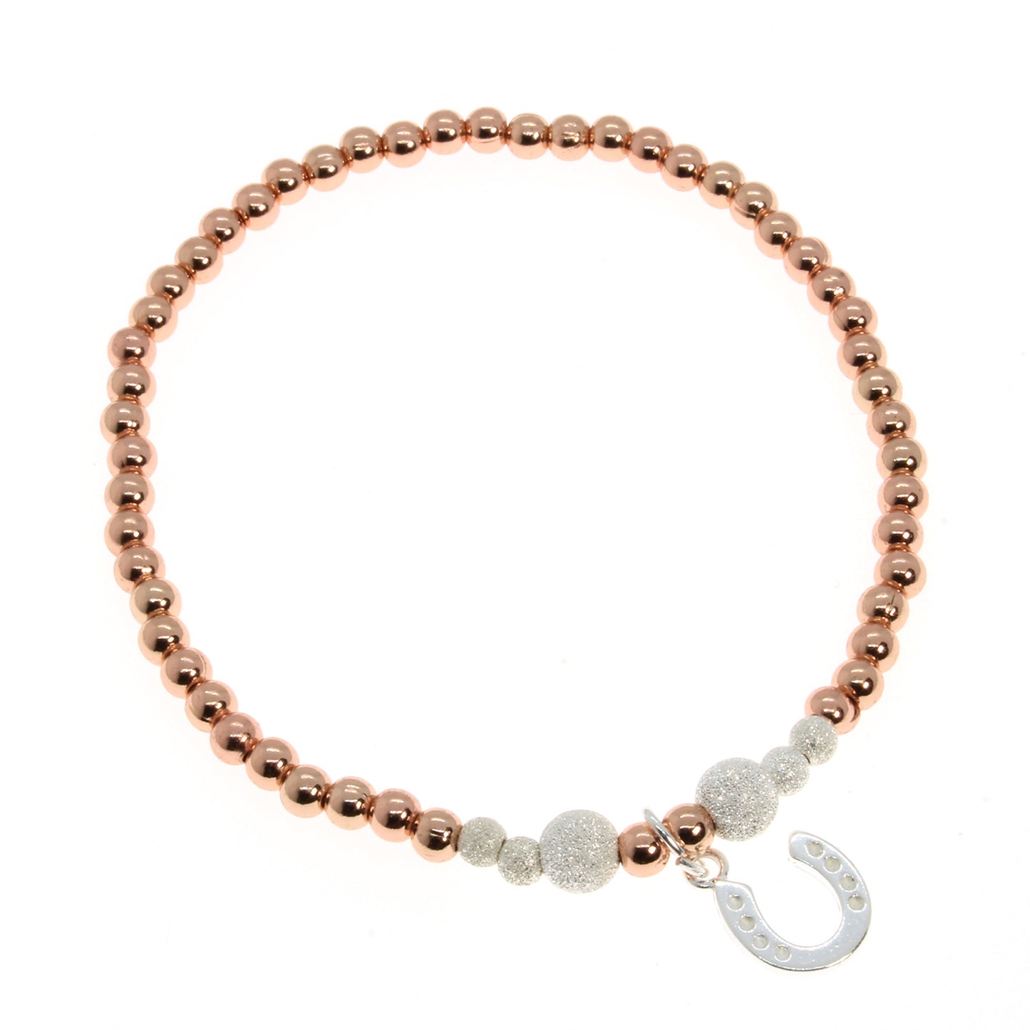 Rose Gold beaded Bracelet with sterling silver horseshoe charm