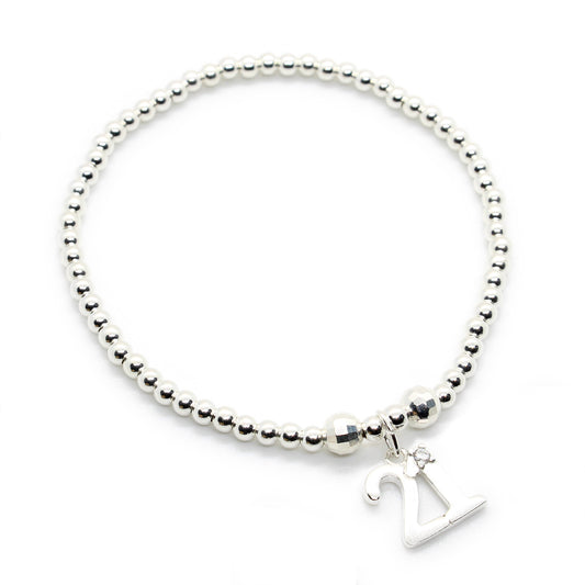 Sterling Silver Stacking Bracelet with 21st Birthday Charm