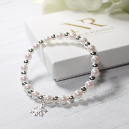 Sterling Silver and Pearl Bracelet with Snowflake Charm