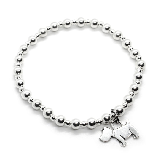 Sterling Silver Beaded Bracelet with Dog Charm