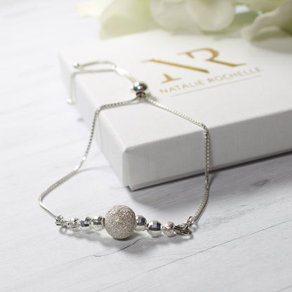 Sterling Silver Purple Crystal Ball Sliding Adjustable Bracelet