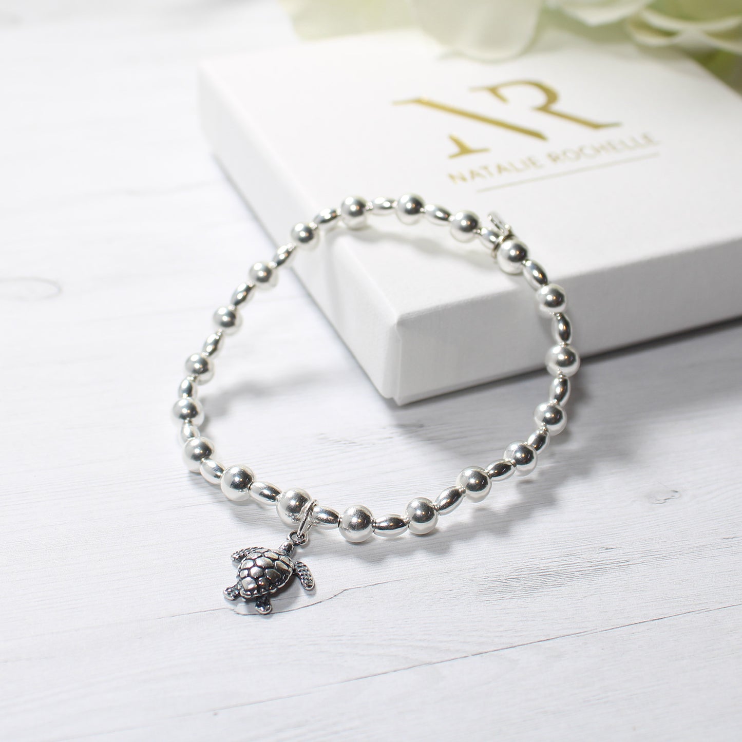 Sterling Silver Oval and Round Bead Turtle Bracelet