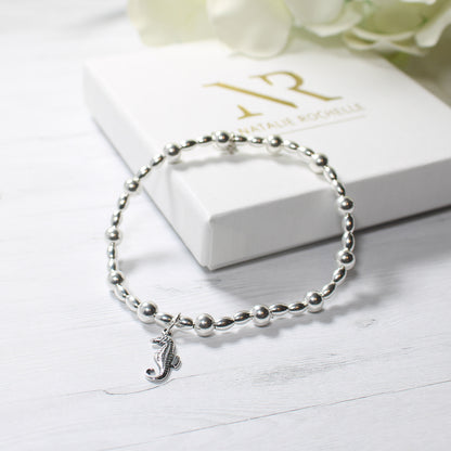 Sterling Silver Oval and Round Bead Seahorse Bracelet