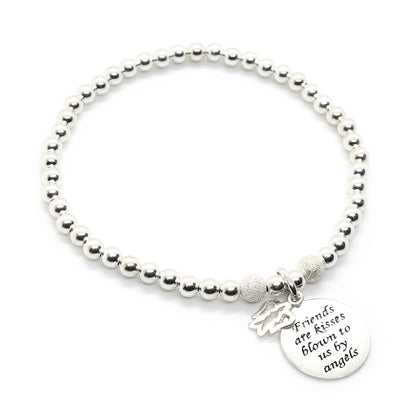 Sterling Silver Friendship Motto Bracelet with Angel Charm