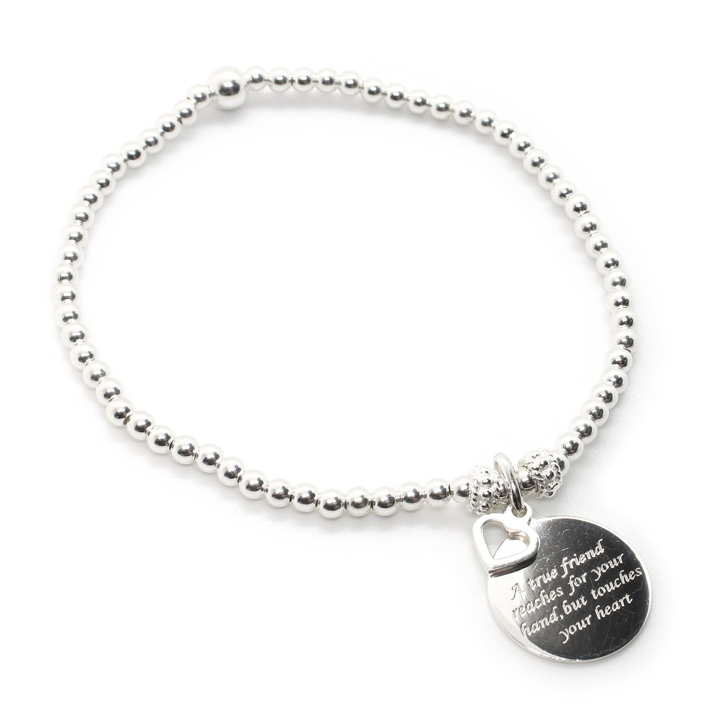 Sterling Silver True Friend Beaded Heart Charm Friendship Bracelet