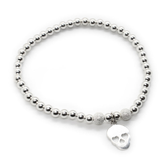 Sterling Silver beaded Skull Charm Bracelet