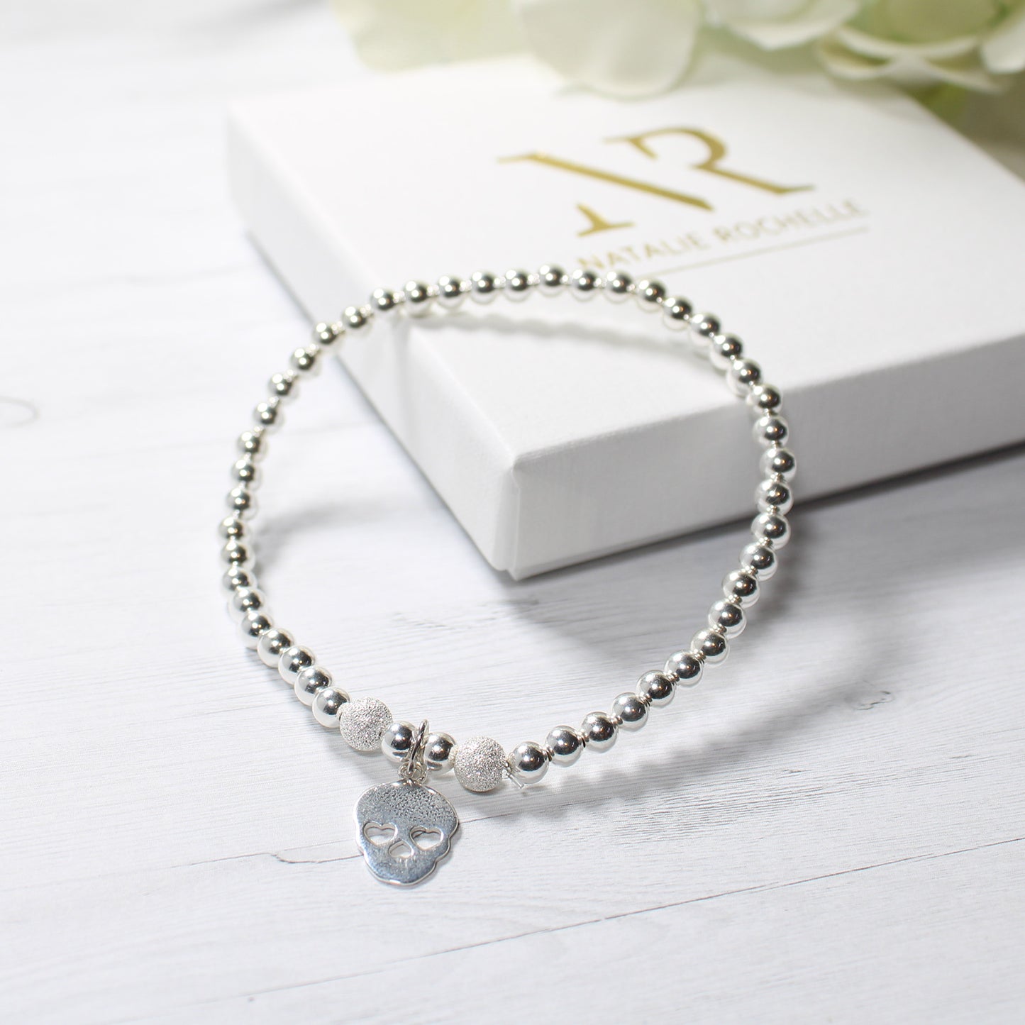 Sterling Silver beaded Skull Charm Bracelet