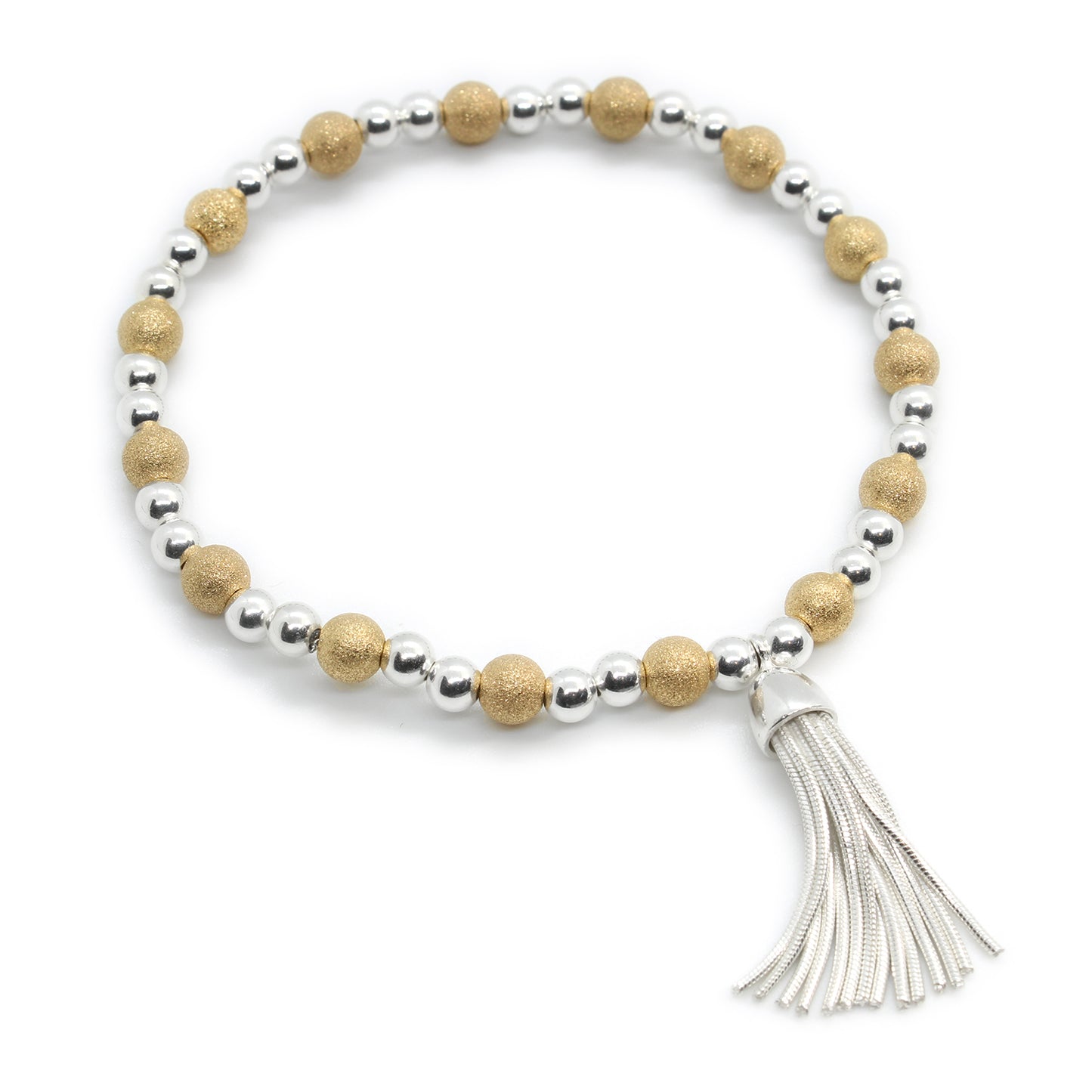 Silver and Gold Tassel Stacking Bracelet