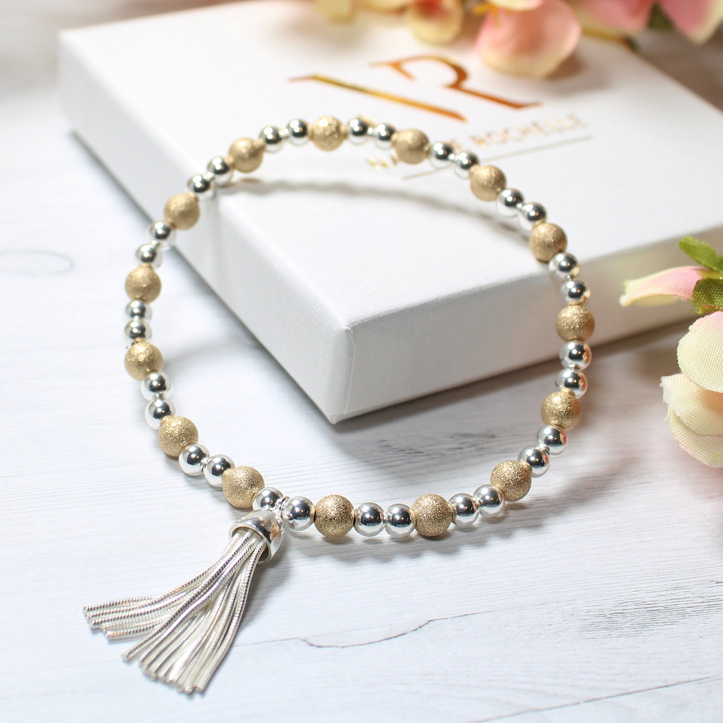 Silver and Gold Tassel Stacking Bracelet