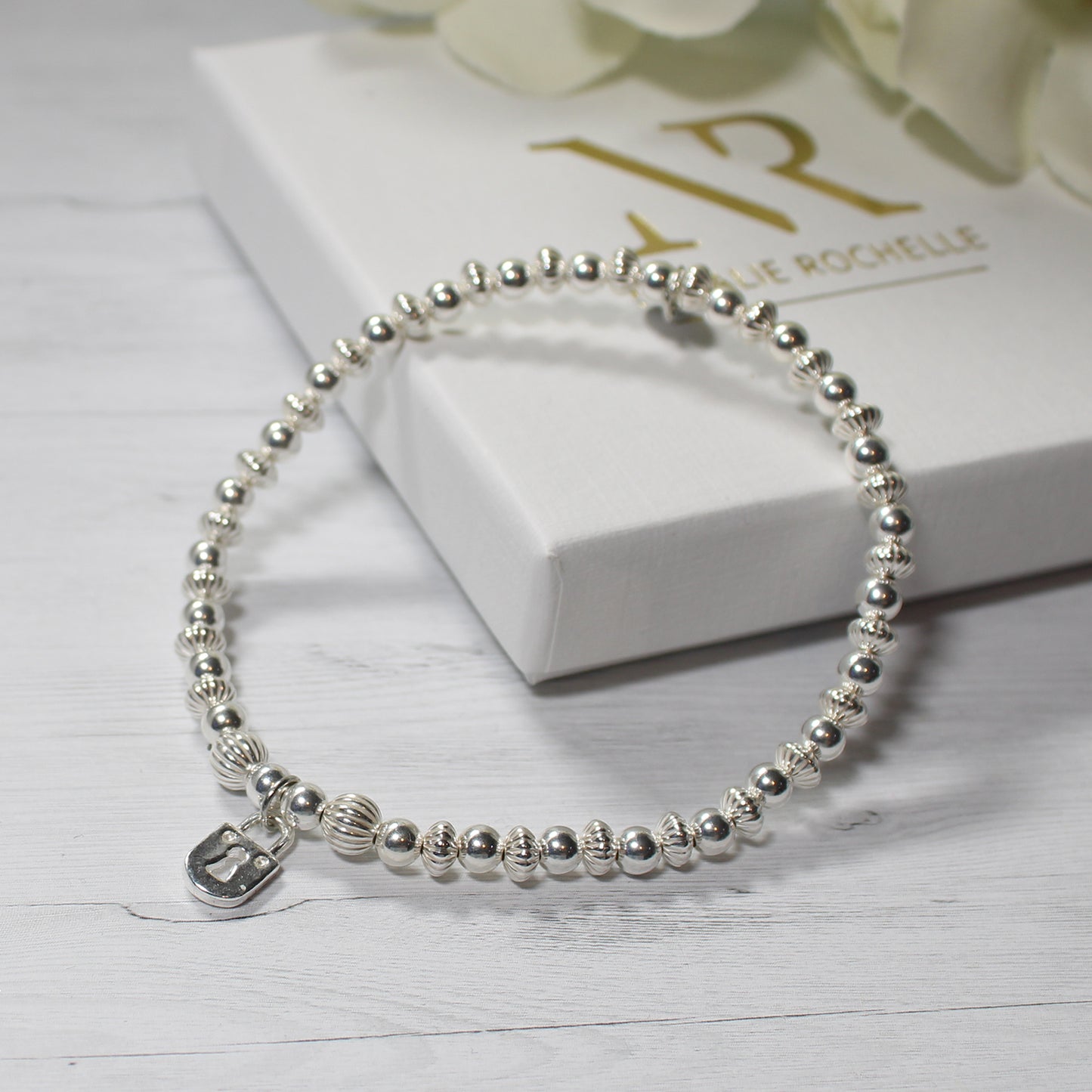 Sterling Silver Lock Charm Stacking Bracelet