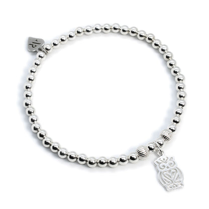 Owl Charm Sterling Silver Stacking Bracelet