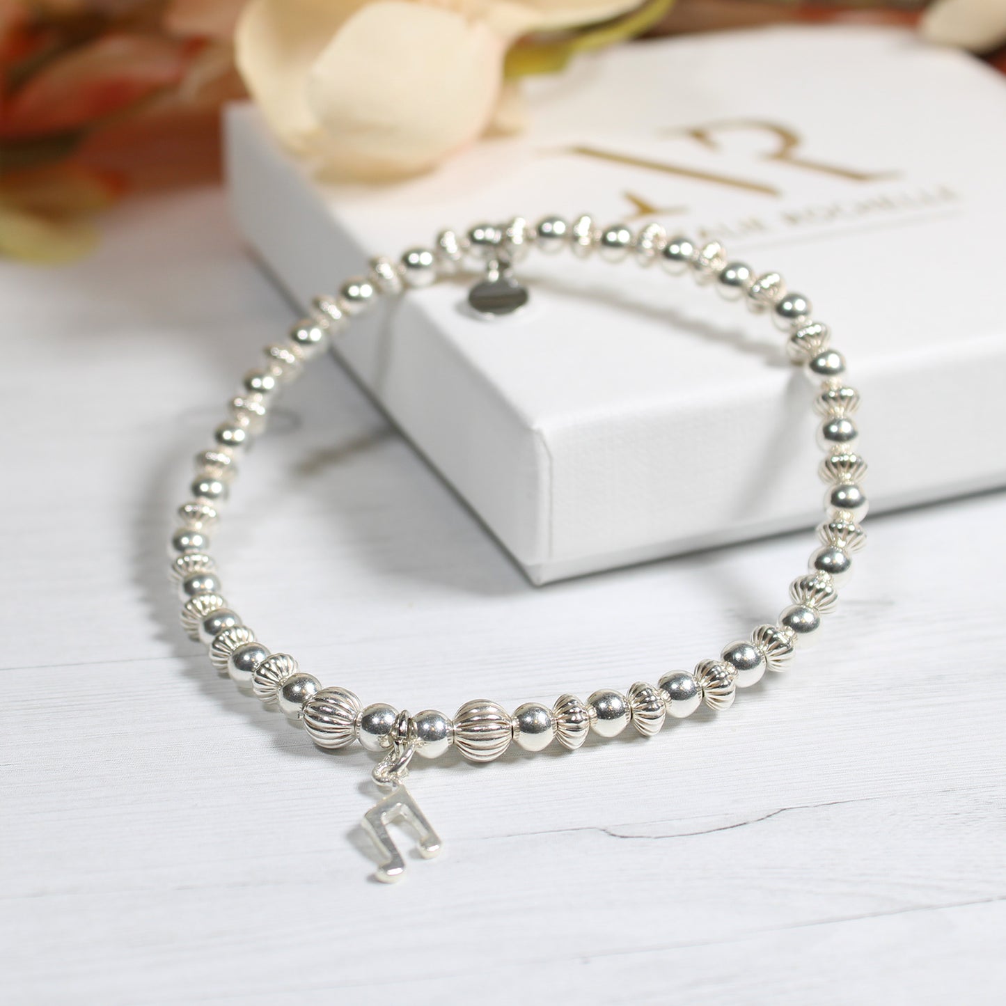 Music Note Charm Sterling Silver Stacking Bracelet