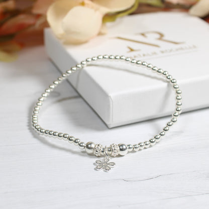 Daisy Charm Sterling Silver Stacking Bracelet