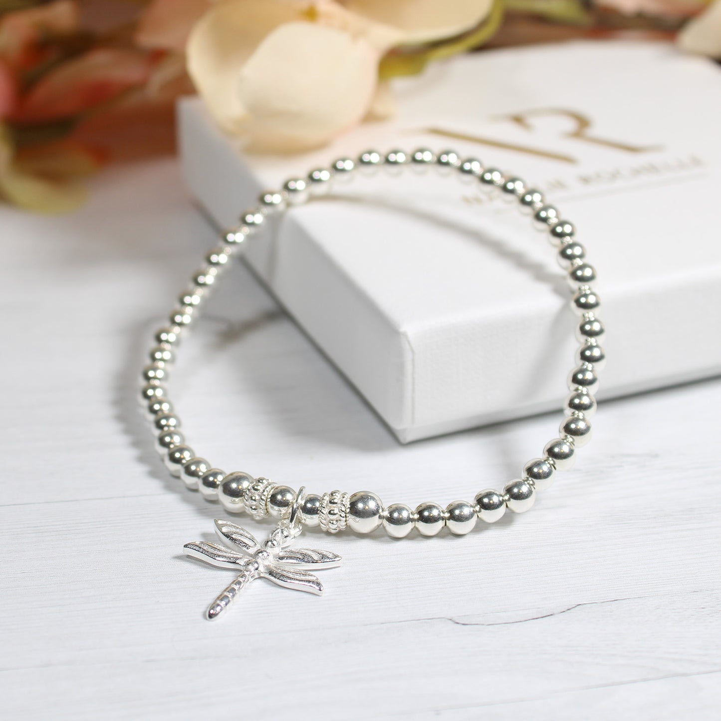 Dragonfly Charm Sterling Silver Stacking Bracelet