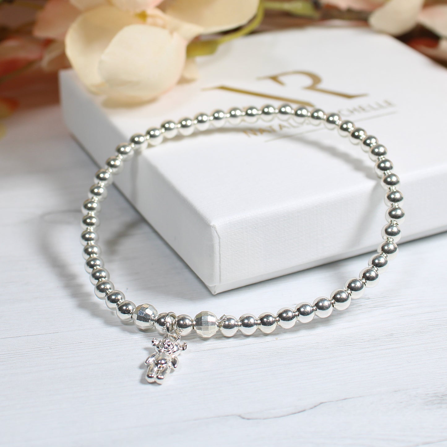 Teddy bear Charm Sterling Silver Stacking Bracelet