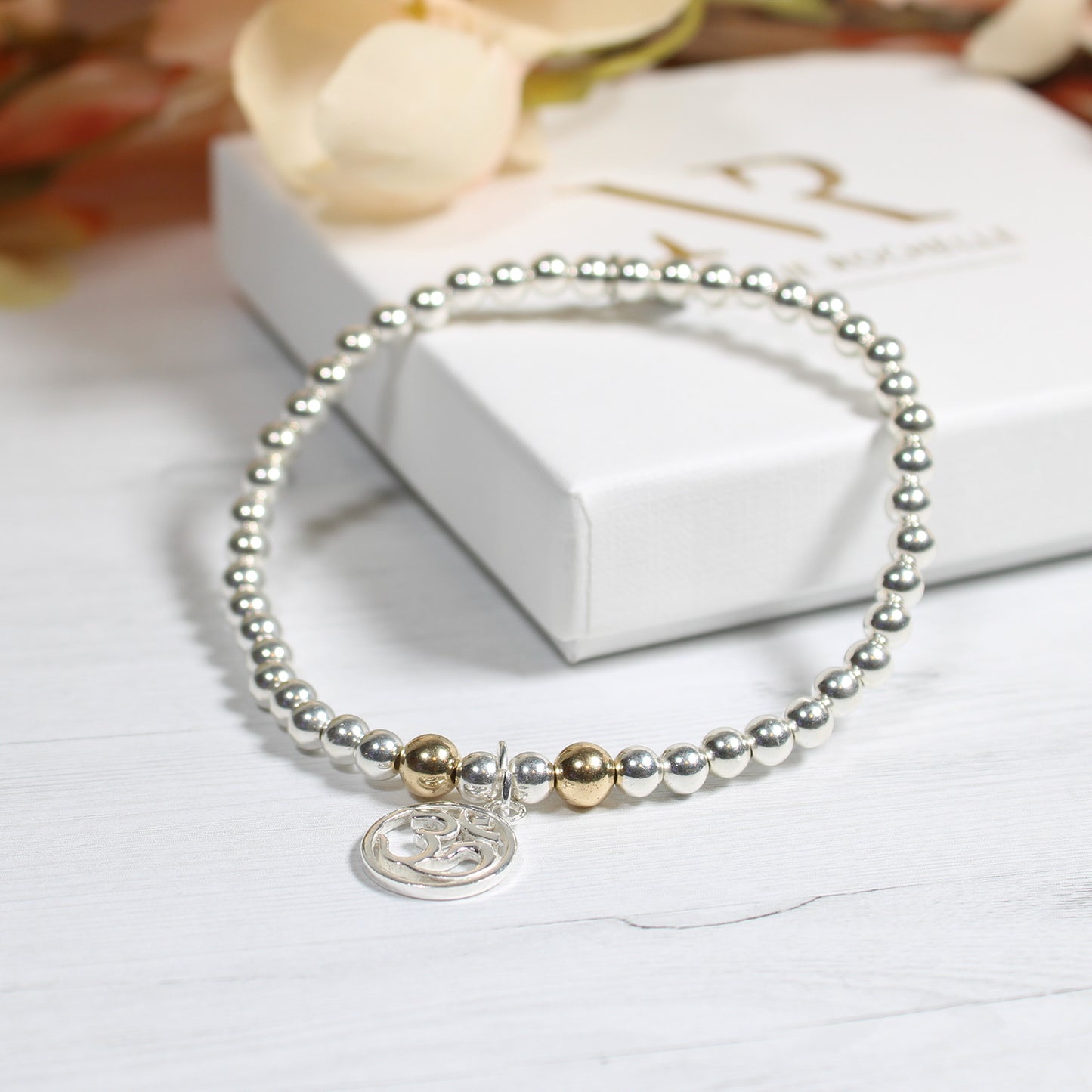 Ohm Symbol Charm Sterling Silver/Gold Stacking Bracelet