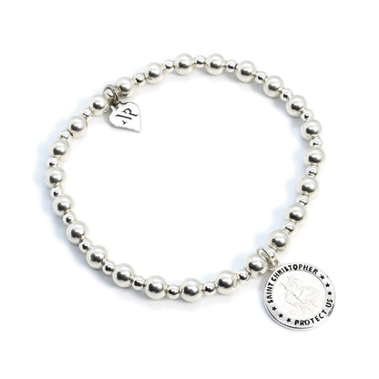 St Christopher Charm Sterling Silver Stacking Bracelet