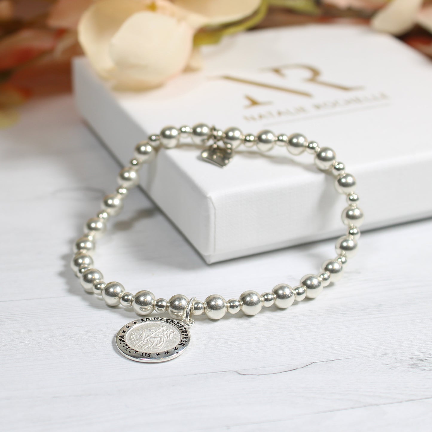 St Christopher Charm Sterling Silver Stacking Bracelet