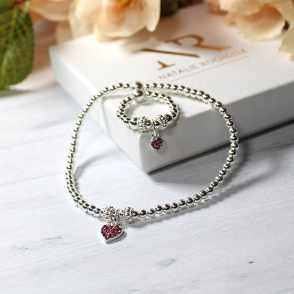 Bracelet and Ring Bracelet with Heart Charm Set